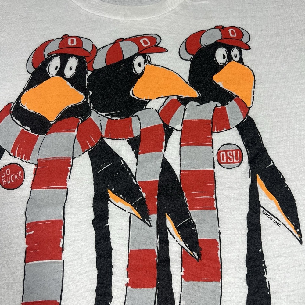 Rare Vintage 80s Ohio State Buckeyes Cartoon Penguins Paper Thin OSU T Shirt L - Picture 8 of 9